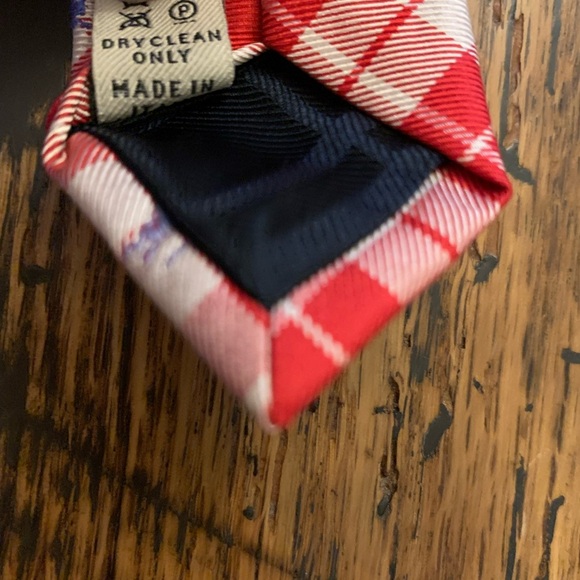 Burberry Red Plaid Embroidered Logo 100% Silk Tie made in italy - Picture 6 of 6